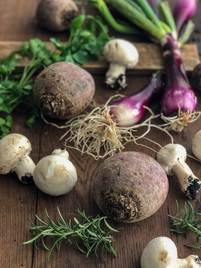 barbabietole al forno con funghi e lenticchie ingredienti