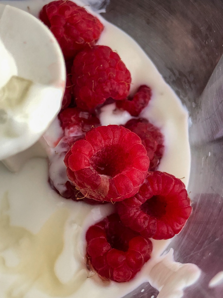 ghiaccioli allo yogurt e lamponi preparazione